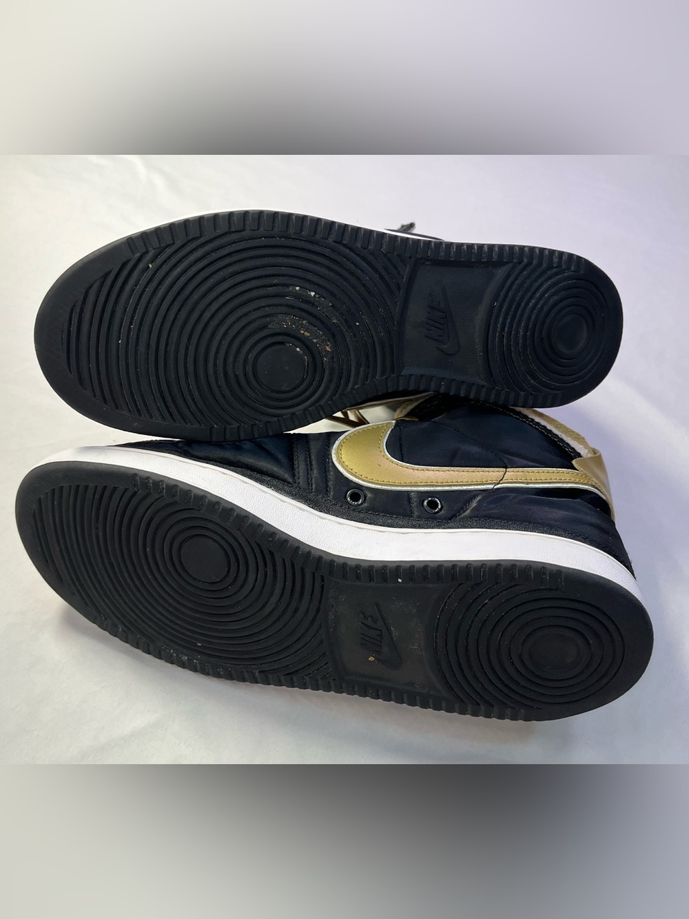 Nike Vandal High Supreme Black Metallic Gold Laces Ankle Strap Shoes Sneakers - Picture 8 of 12